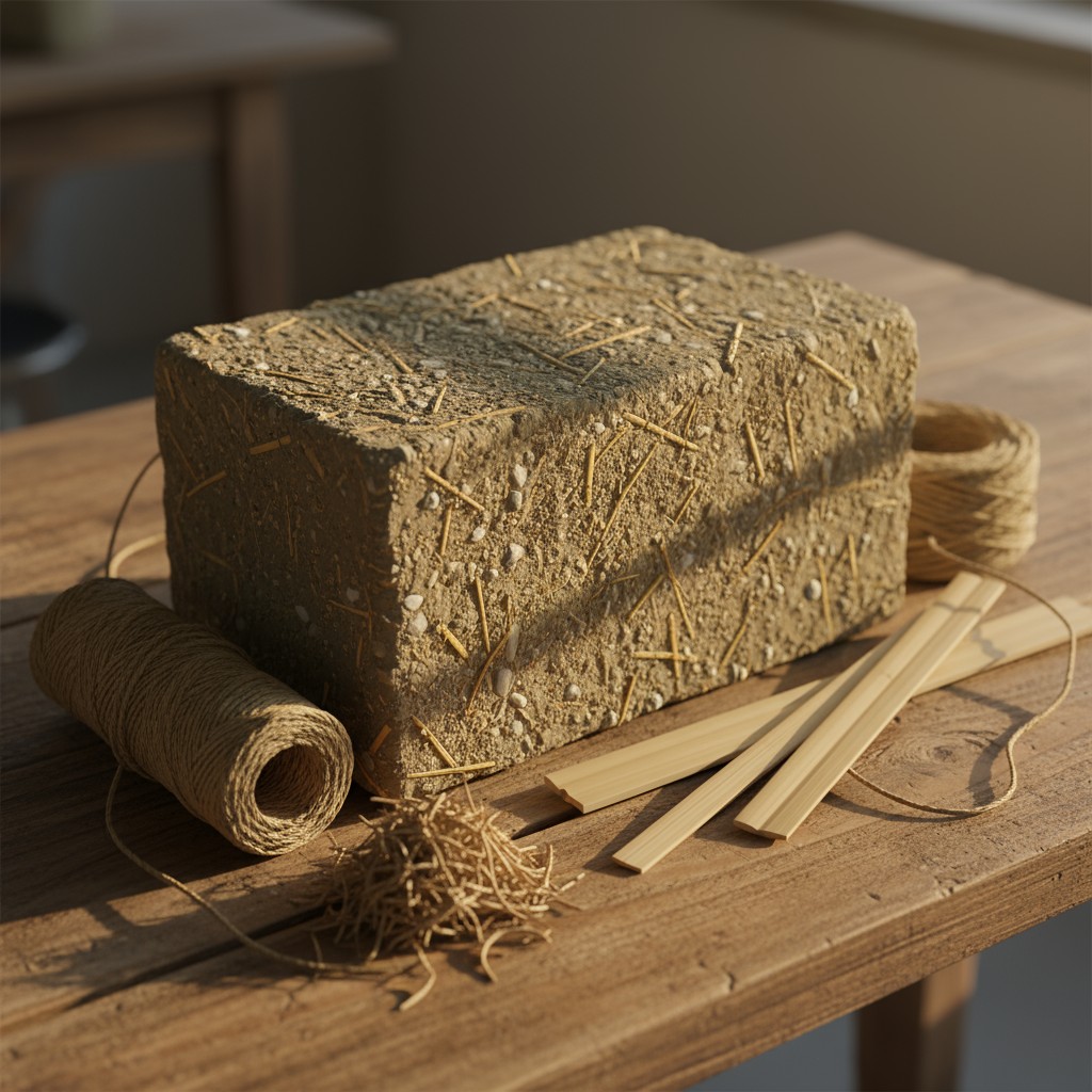 Los ingredientes para la elaboración del bloques de ladrillo o adobe de tierra llamada laji se pueden mezclar y apilar com...